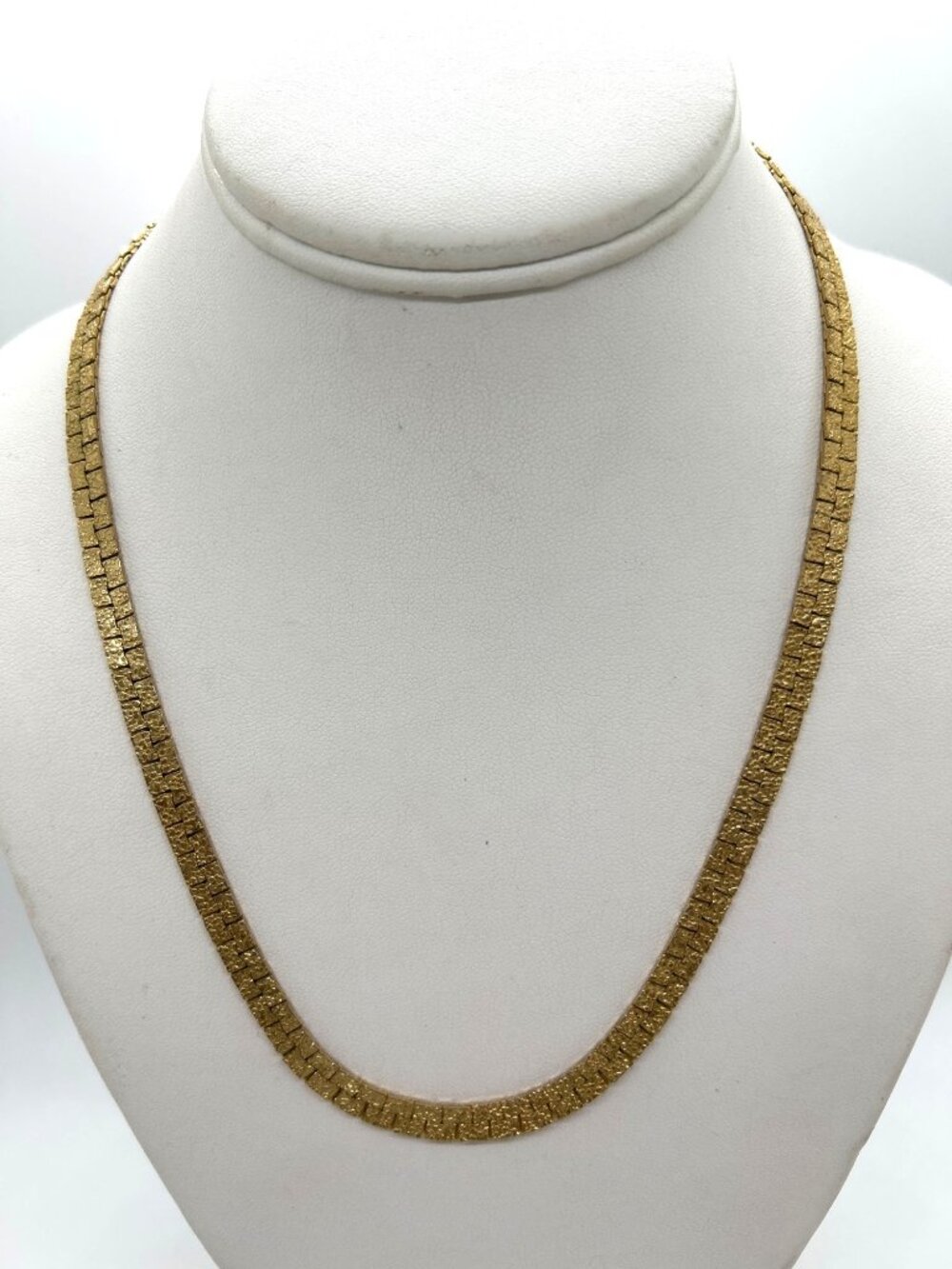 Vintage Gold Tone Textured Flat Nugget Link Chain Necklace Retro 1970s 1980s 20"